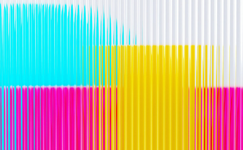 Die Druckfarben Cyan, Magenta und Yellow hinter Riffelglass - künstlerische Darstellung als Teaser für das Thema Farben im Druck
