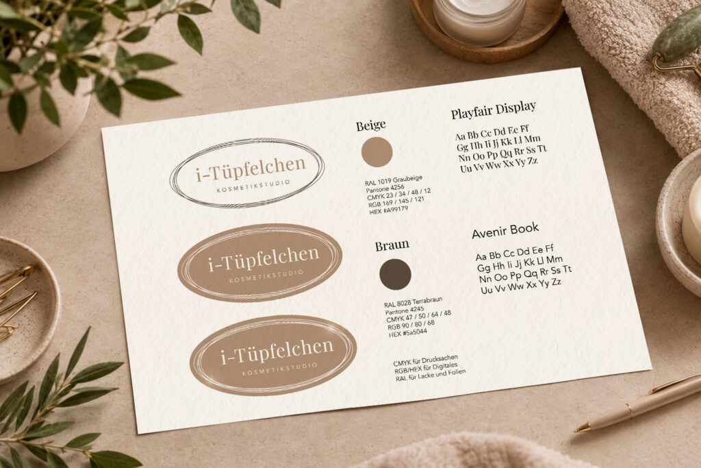 Branding mit KI als möglicher Ausgangspunkt für dein Design: Stylesheet vom Designer auf Grundlage einer KI Logo-Vorlage